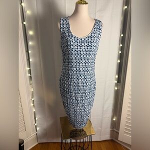 A Pea in the Pod Blue and White Sheath Midi Dress
